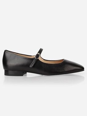 POPPY BARLEY Black Leather Mary Jane Flats